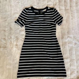 NWT Loft black and white stripe fit and flare dress